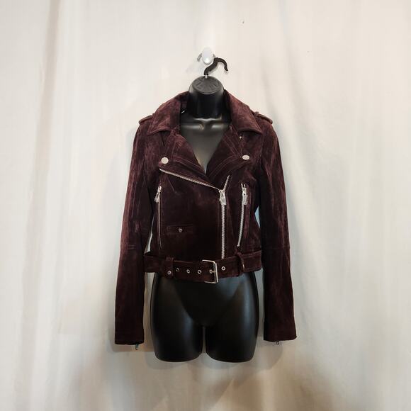 BLANKNYC 73K-9269 Plum Suede Silvertone Hardware Convertible Moto Jacket Small - Picture 1 of 12